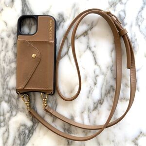 Bandolier Tan Leather iPhone 15 Crossbody Case with Strap